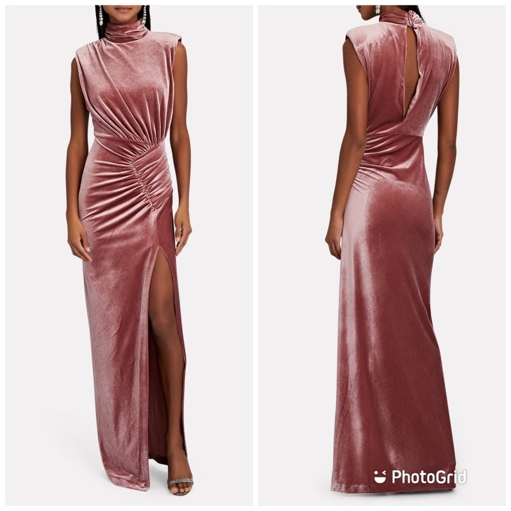 Ronny Kobo Billie‎ Pink Velvet Sleeveless Gown Maxi Side Slit XS Dress Cinched
